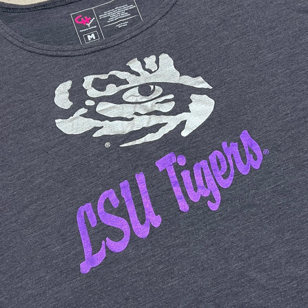 LSU Tigers Gray Womens Graphic Muscle Tank Top‎ Campus Heritage Medium *FLAWS